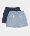 Blue Cotton Check Stripe 2 Pack Lounge Shorts