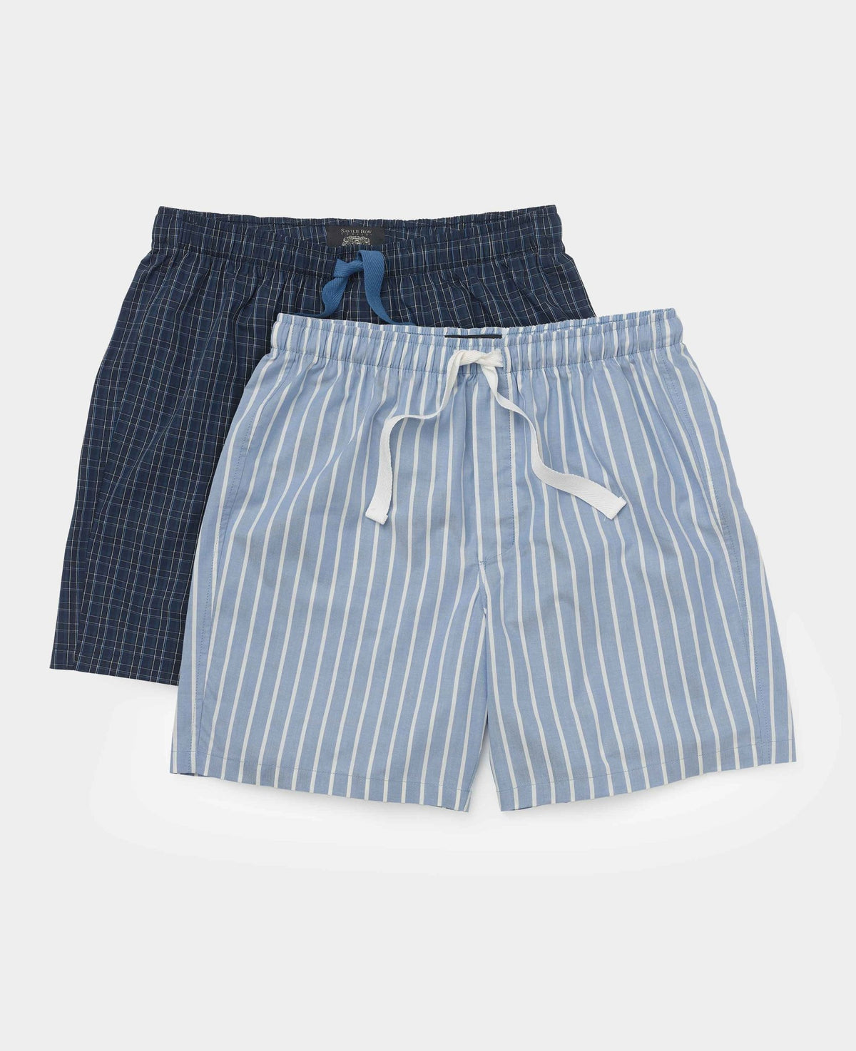 Blue Cotton Check Stripe 2 Pack Lounge Shorts