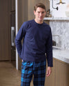 Blue Cotton Checked Lounge Pants & Long Sleeve T-Shirt Pyjama Set