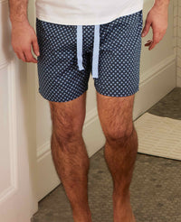 Men's Blue Cotton Fleur De Lys Printed Lounge Shorts model shot 1