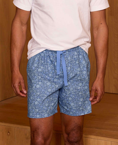 Blue Cotton Floral Lounge Shorts