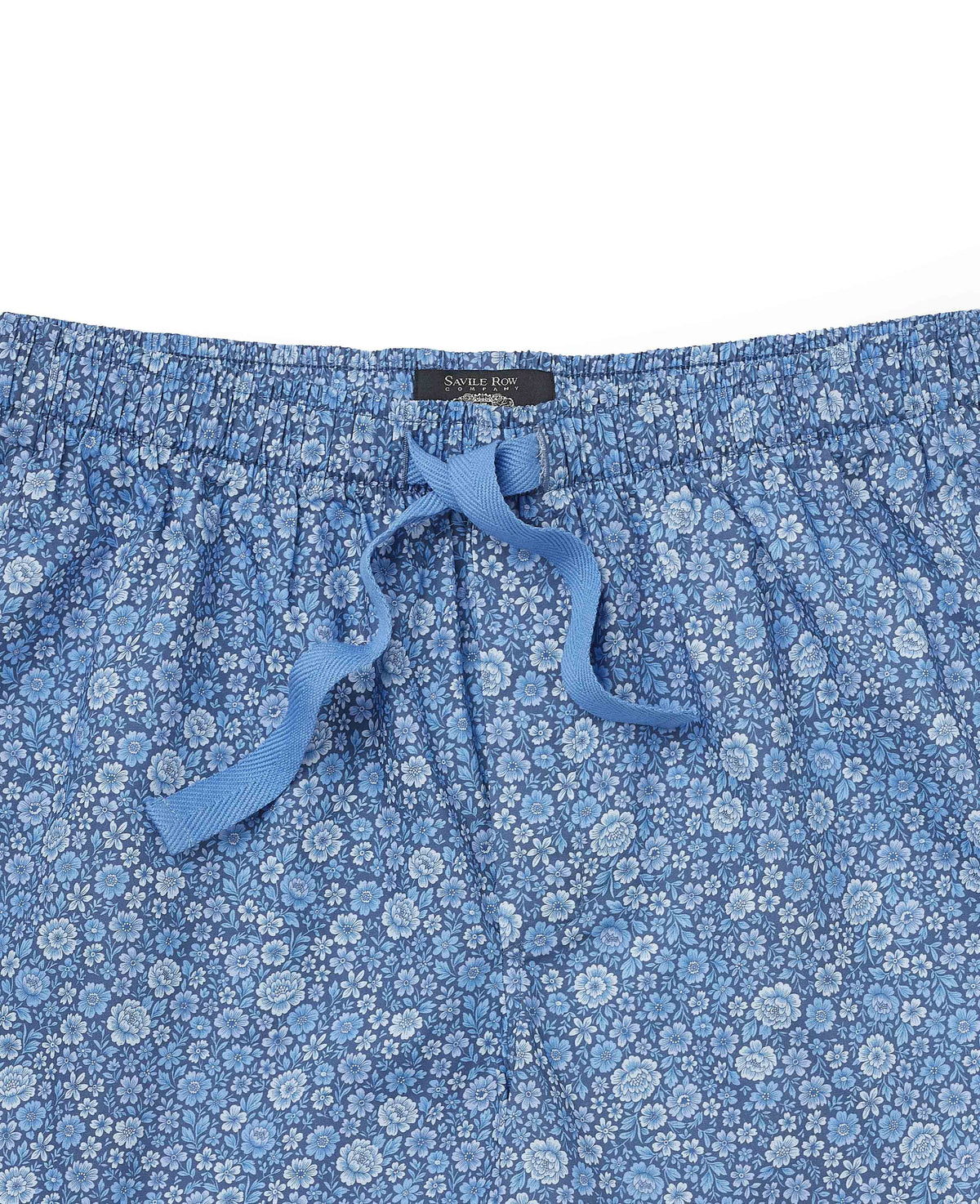 Men's Blue Cotton Floral Lounge Shorts  waist detail
