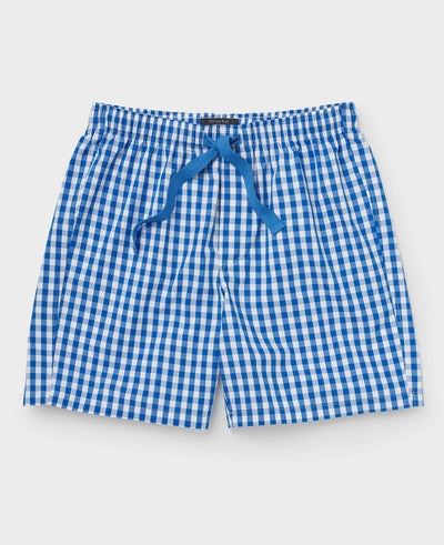Blue Cotton Gingham Check Lounge Shorts