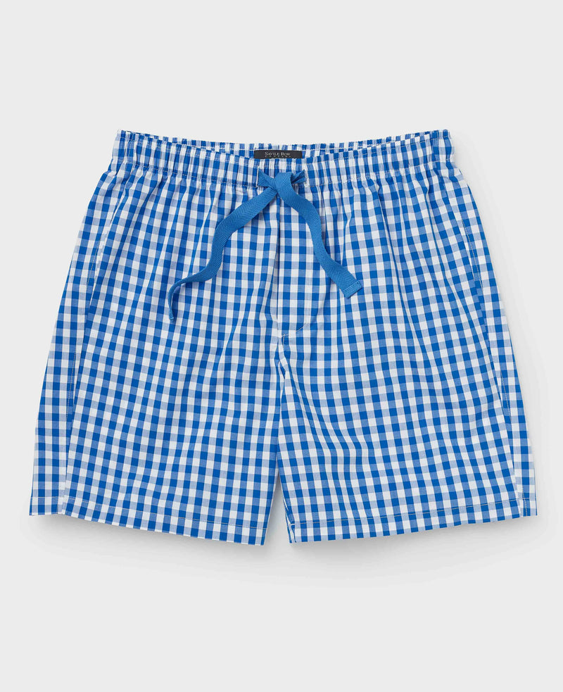 Blue Cotton Gingham Check Lounge Shorts