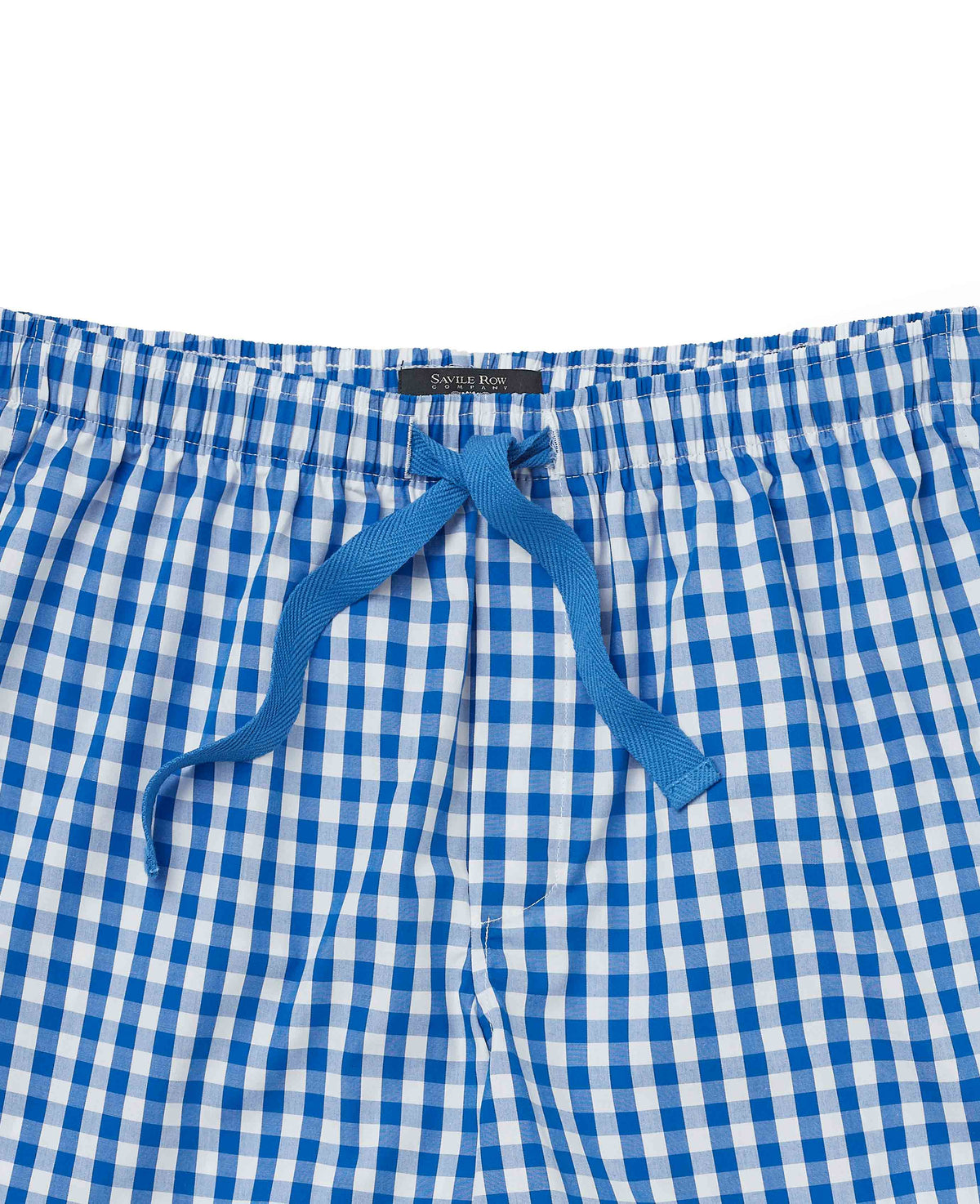 Men's Blue Cotton Gingham Check Lounge Shorts  waist detail