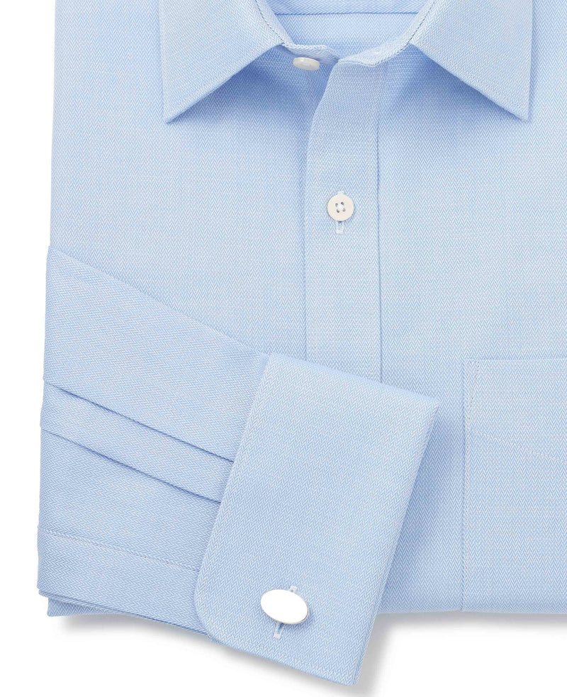 blue cotton herringbone classic fit formal shirt double cuff 1503mbl No Tie detail