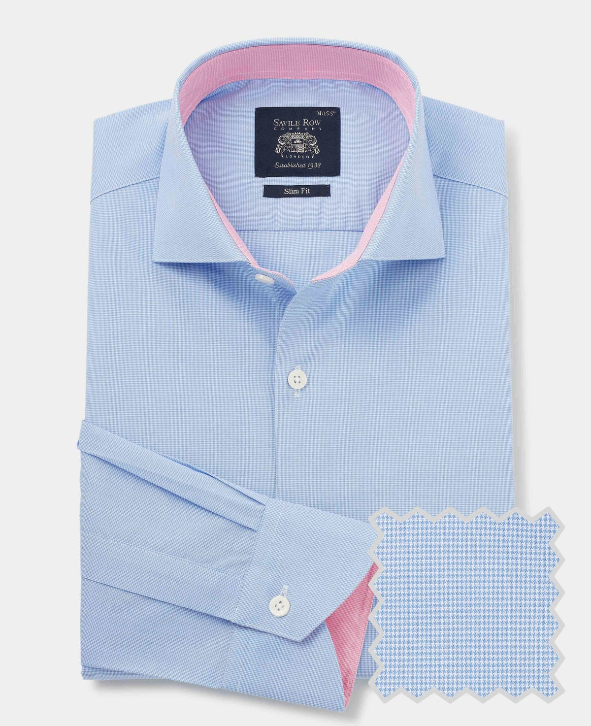 Men's Blue Cotton Dobby Slim Fit Smart-Casual Shirt With Single Cuffs product shot with swatch
