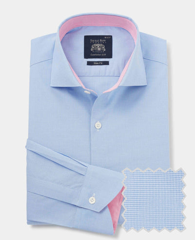 Blue Dobby Slim Fit Smart-Casual Shirt - Single Cuff