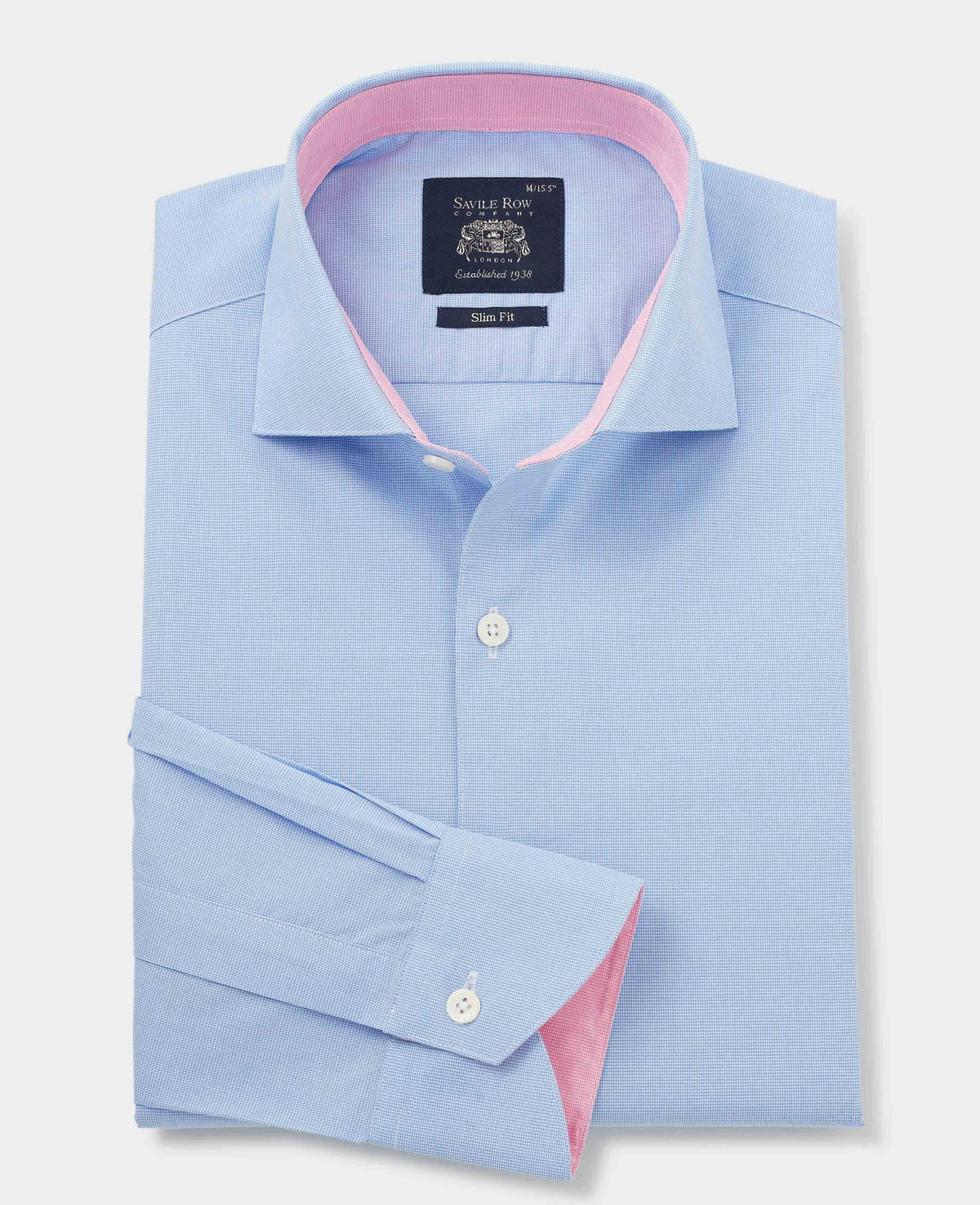 blue cotton micro check slim fit smart casual shirt single cuff 5005pbl No Tie grey