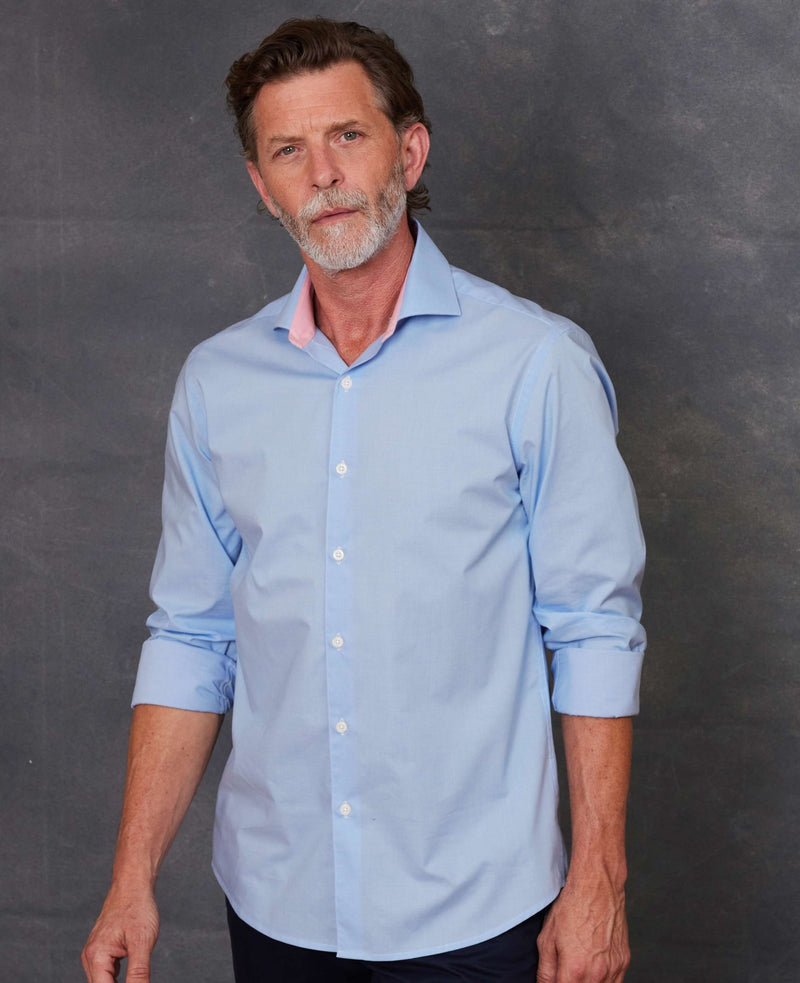 Savile Row Company Ltd - Winter Sale Ends Soon 2 Blue Dobby Slim Fit Smart-Casual Shirt - Single Cuff