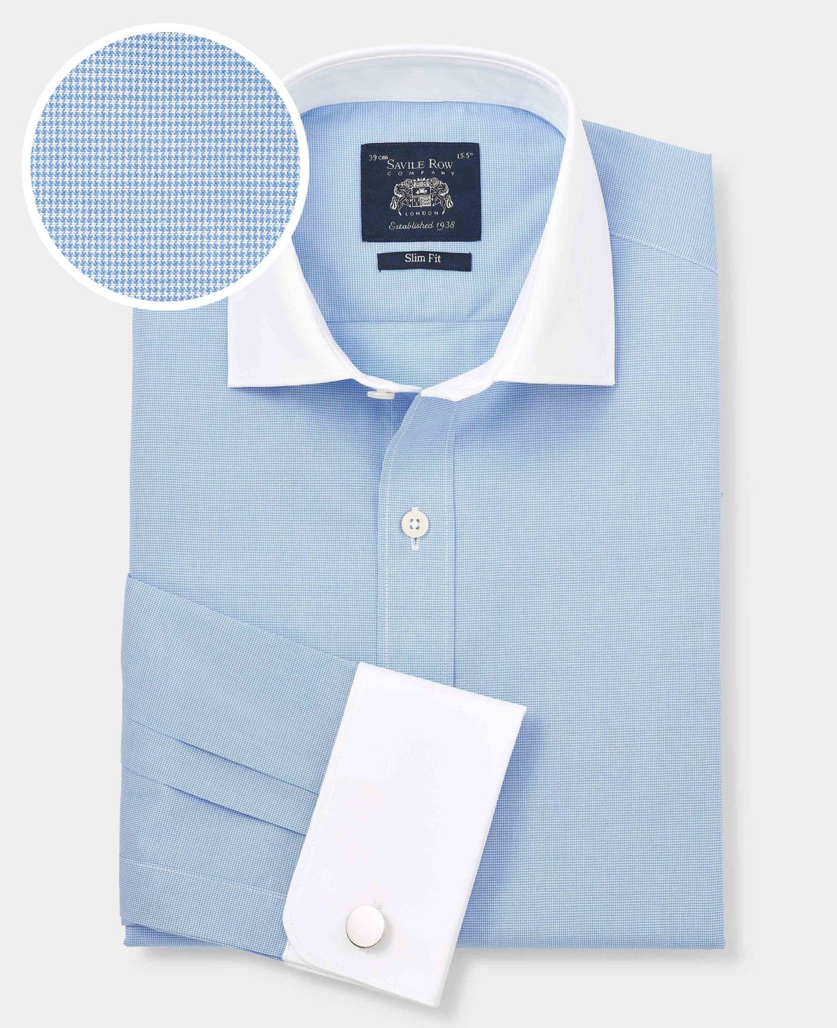 Men's Blue Cotton Check Slim Fit Winchester Formal Shirt With Double Cuff folded shot