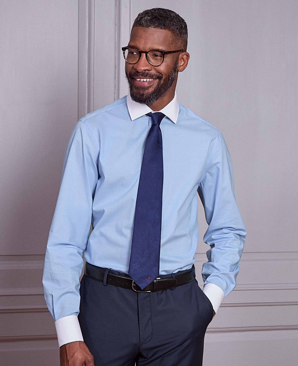 MrDoubleCollar Double Cuff Oxford Blue Shirt - Slim Fit Formal Long Sleeve With Metal Cufflinks, Italian Design, Machine Washable - View #5