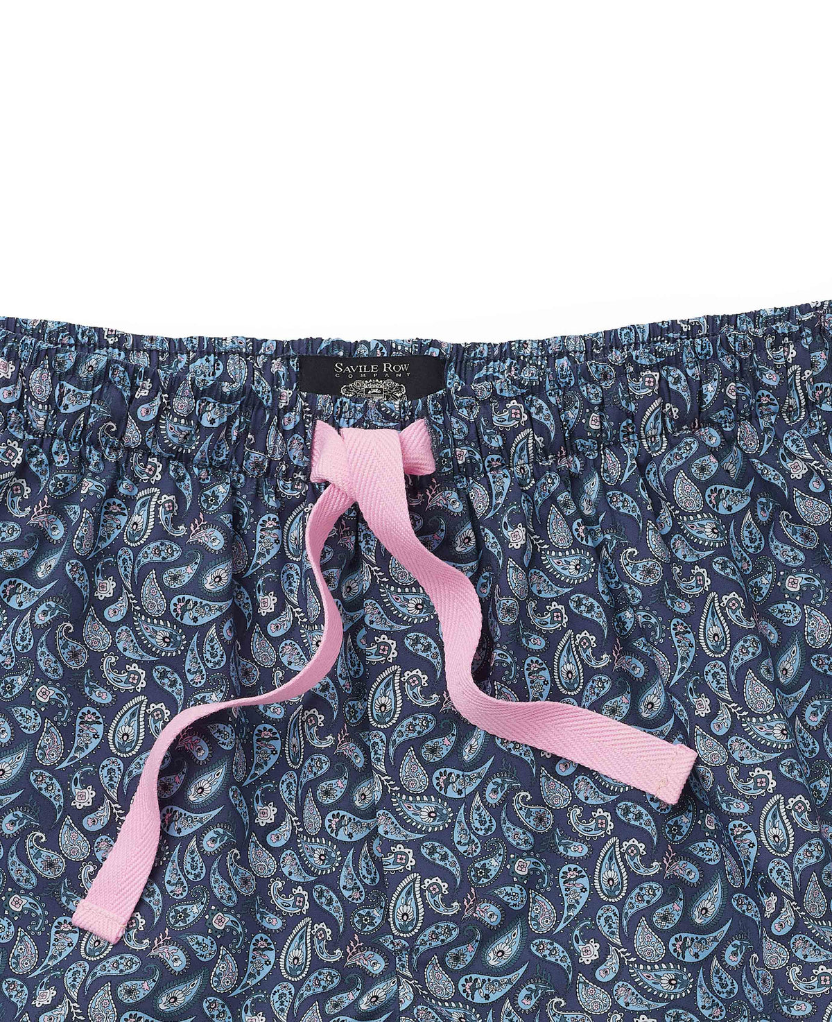 Men's Blue Cotton Paisley Lounge Shorts waist detail