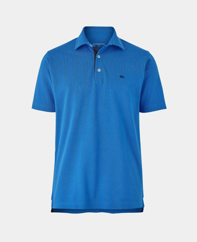 Men's Blue Cotton Pique Short Sleeve Polo Shirt mannequin