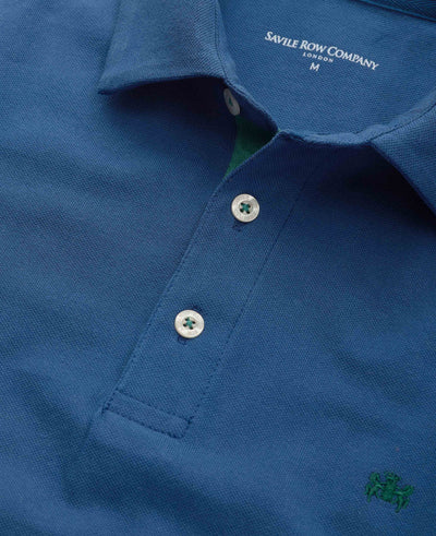 Blue Cotton Pique Short Sleeve Polo Shirt