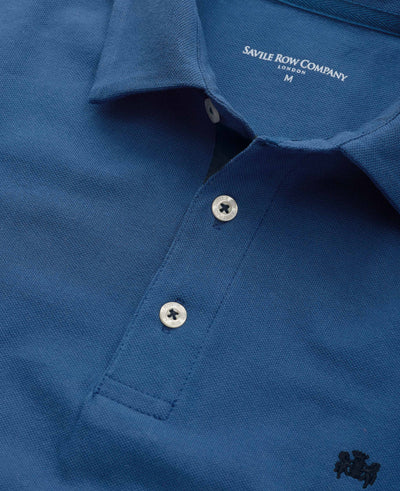 Blue Cotton Pique Short Sleeve Polo Shirt