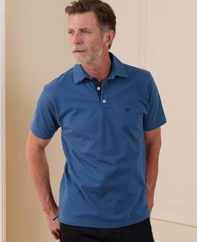 Blue Cotton Pique Short Sleeve Polo Shirt