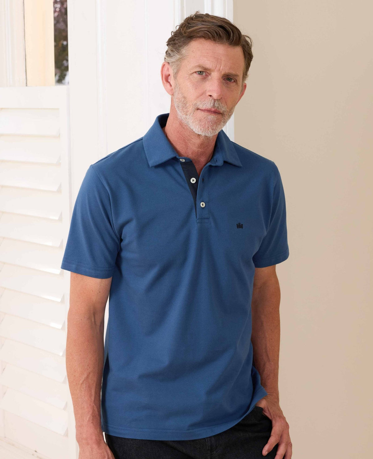 Blue Cotton Pique Short Sleeve Polo Shirt