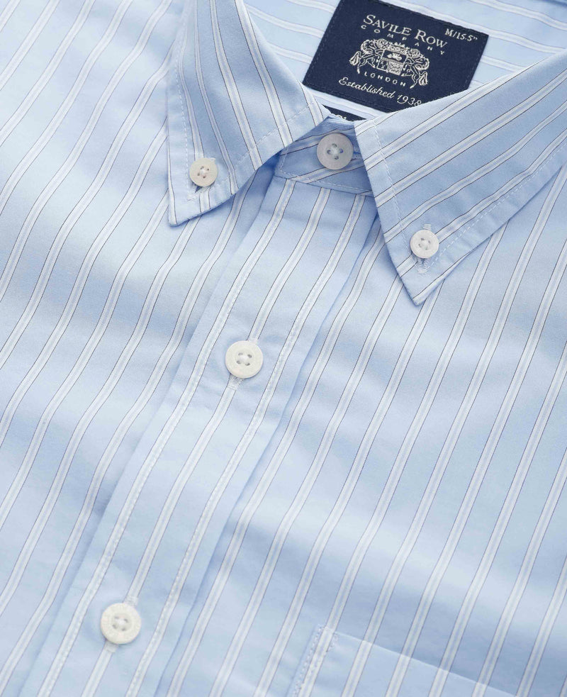 Blue Cotton Poplin Classic Fit Stripe Button-Down Smart Casual Shirt