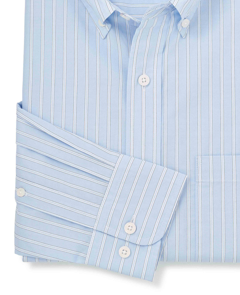 Blue Cotton Poplin Classic Fit Stripe Button-Down Smart Casual Shirt