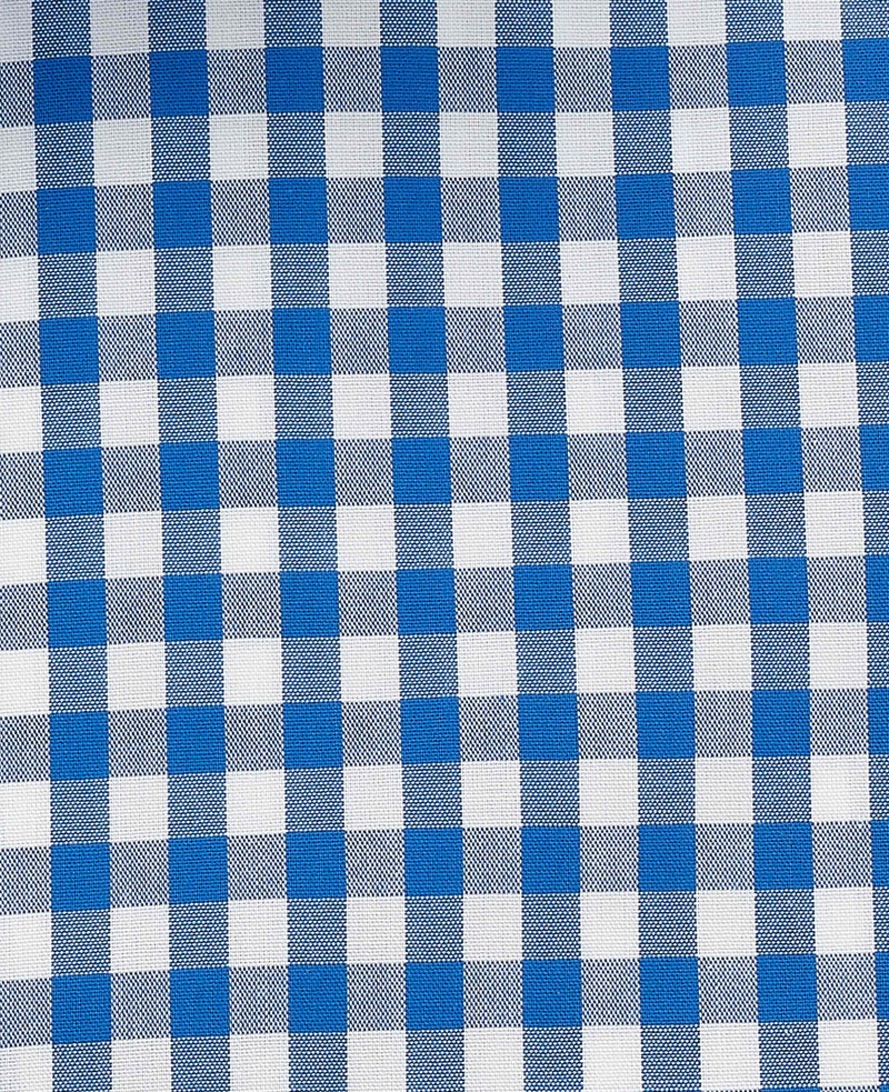 Men's Blue Cotton Poplin Gingham Check Classic Fit Non-Iron Shirt With Single Cuffs fabric detail