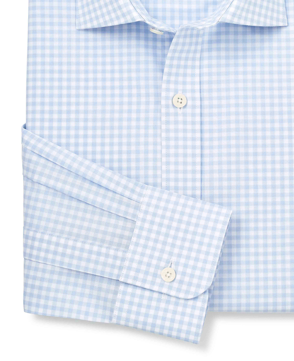 Men's Blue Cotton Poplin Gingham Check Slim Fit Formal Shirt With Single Cuffs sleeve detail
