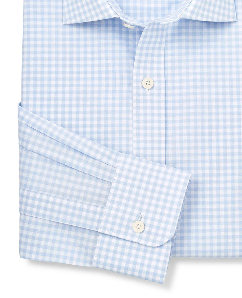 Blue Cotton Poplin Gingham Check Slim Fit Formal Shirt - Single Cuff