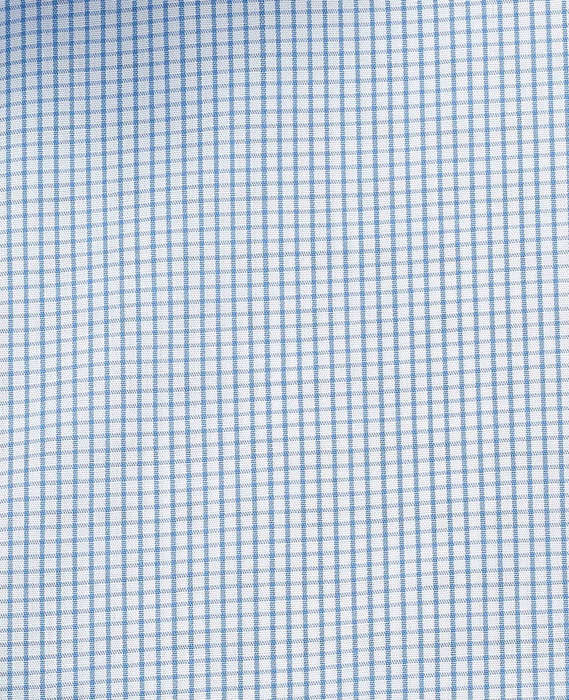 Blue Cotton Poplin Mini Check Slim Fit Formal Shirt - Double Cuff