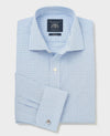 Blue Cotton Poplin Mini Check Slim Fit Formal Shirt - Double Cuff