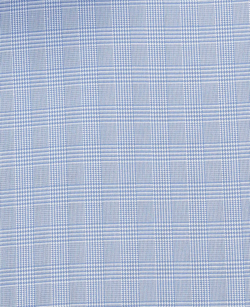 Men's Blue Cotton Poplin Prince of Wales Check Classic Fit Non-Iron Shirt With Double Cuffs fabric detail