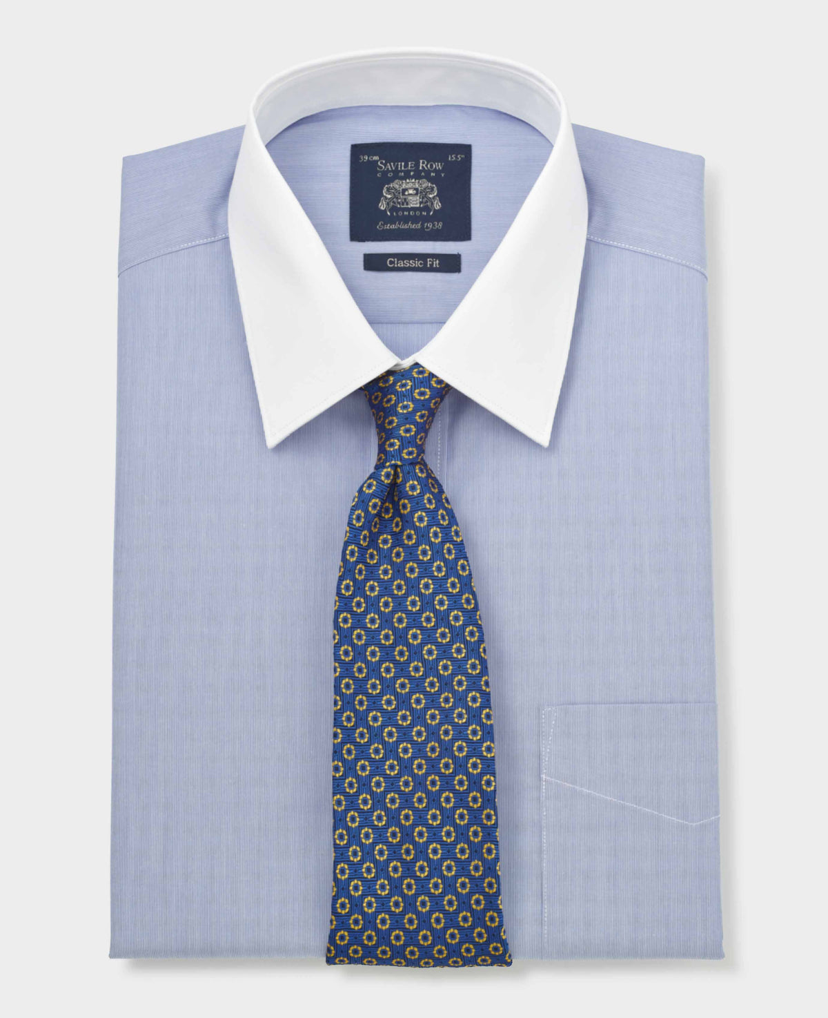 Men's Blue Cotton Poplin Stripe Classic Fit Winchester Formal Shirt With Double Cuffs folded shot