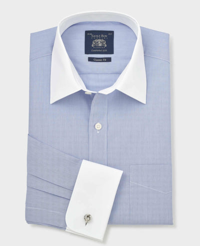 Blue Cotton Poplin Stripe Classic Fit Winchester Formal Shirt - Double Cuff
