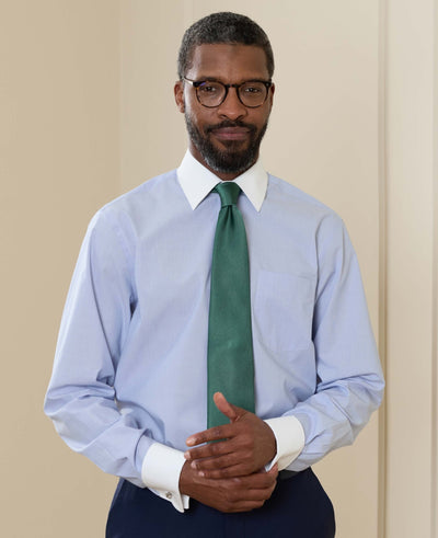Blue Cotton Poplin Stripe Classic Fit Winchester Formal Shirt - Double Cuff