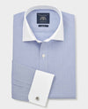 Blue Cotton Poplin Stripe Slim Fit Winchester Formal Shirt - Double Cuff