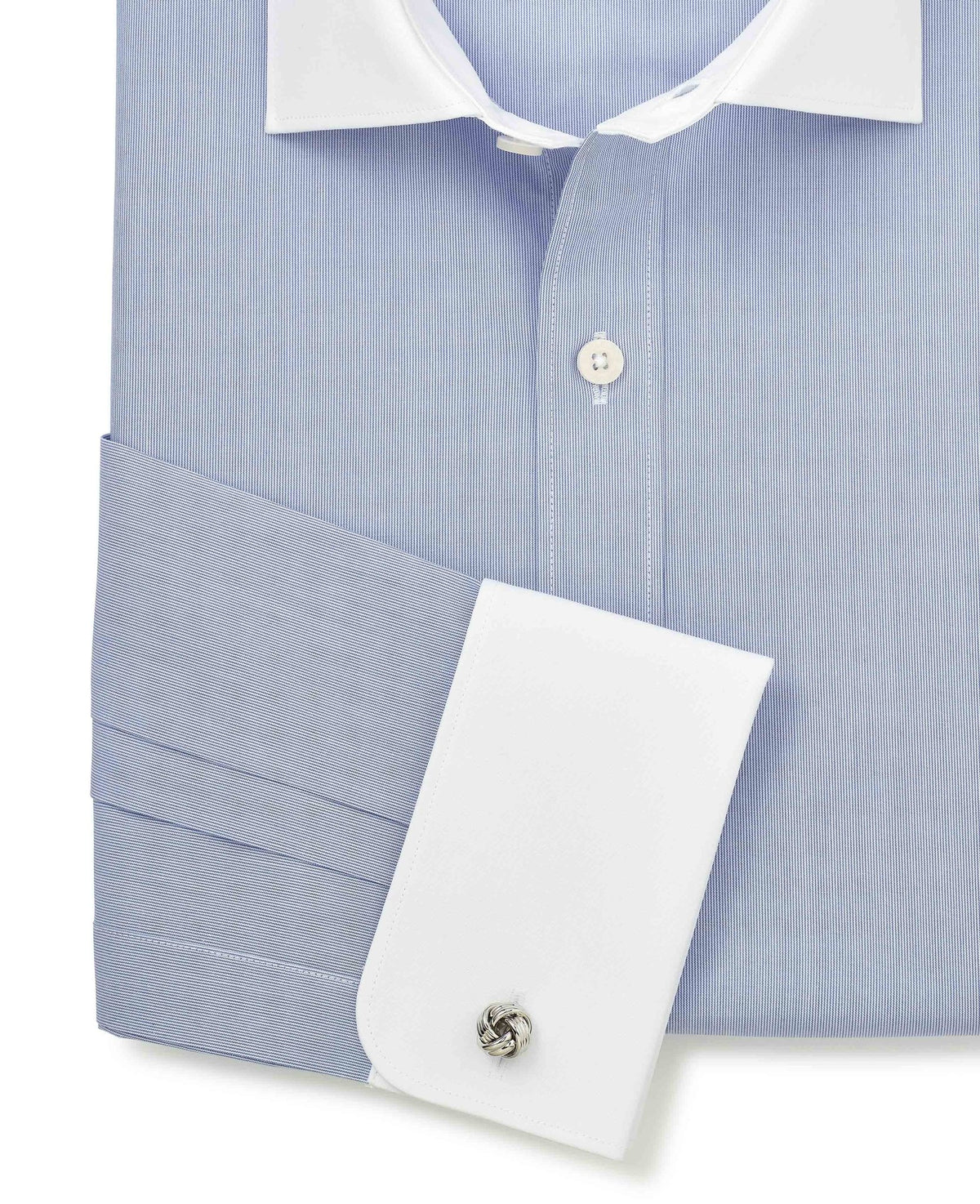Men's Blue Cotton Poplin Stripe Slim Fit Winchester Formal Shirt With Double Cuffs sleeve detail