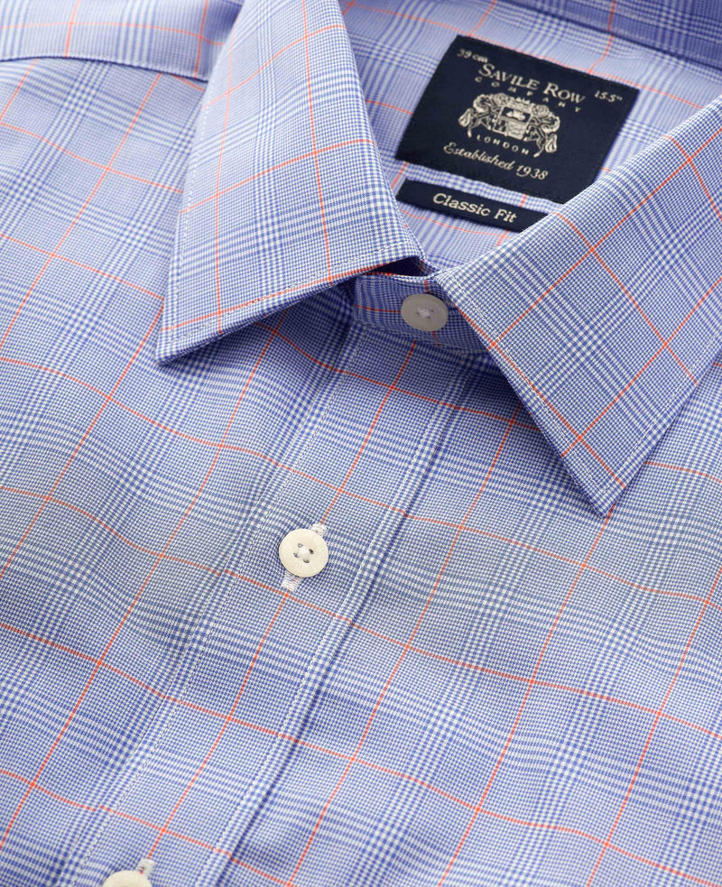 blue cotton prince of wales check classic fit formal shirt double cuff 1501nvo Detail