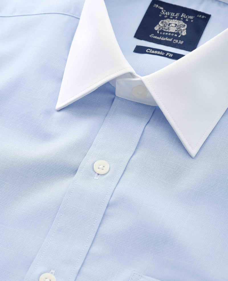 Men's Blue Cotton Prince of Wales Check Classic Fit Winchester Formal Shirt collar detail