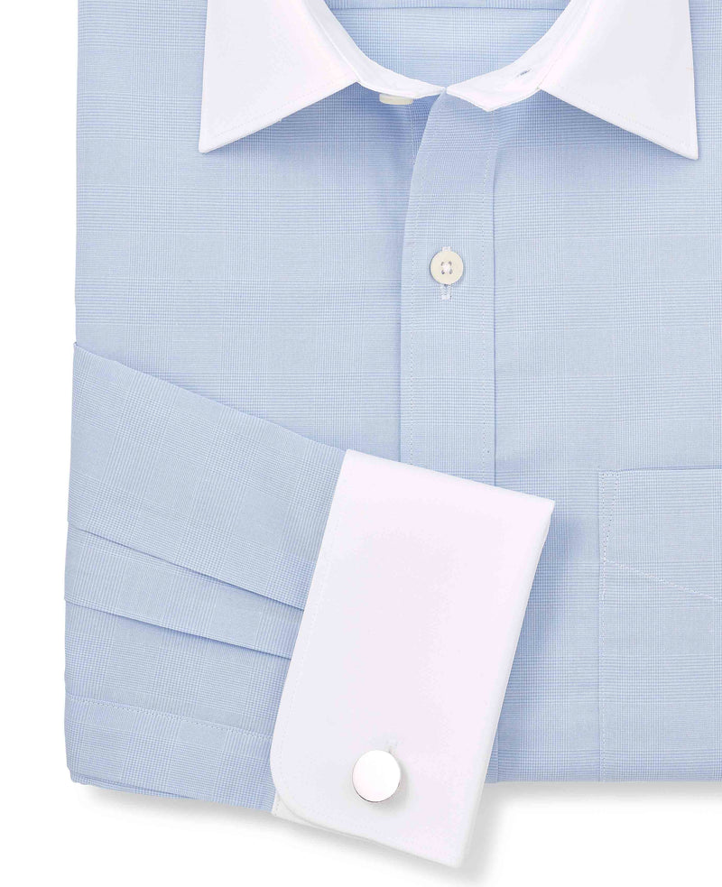 Men's Blue Cotton Prince of Wales Check Classic Fit Winchester Formal Shirt sleeve detail