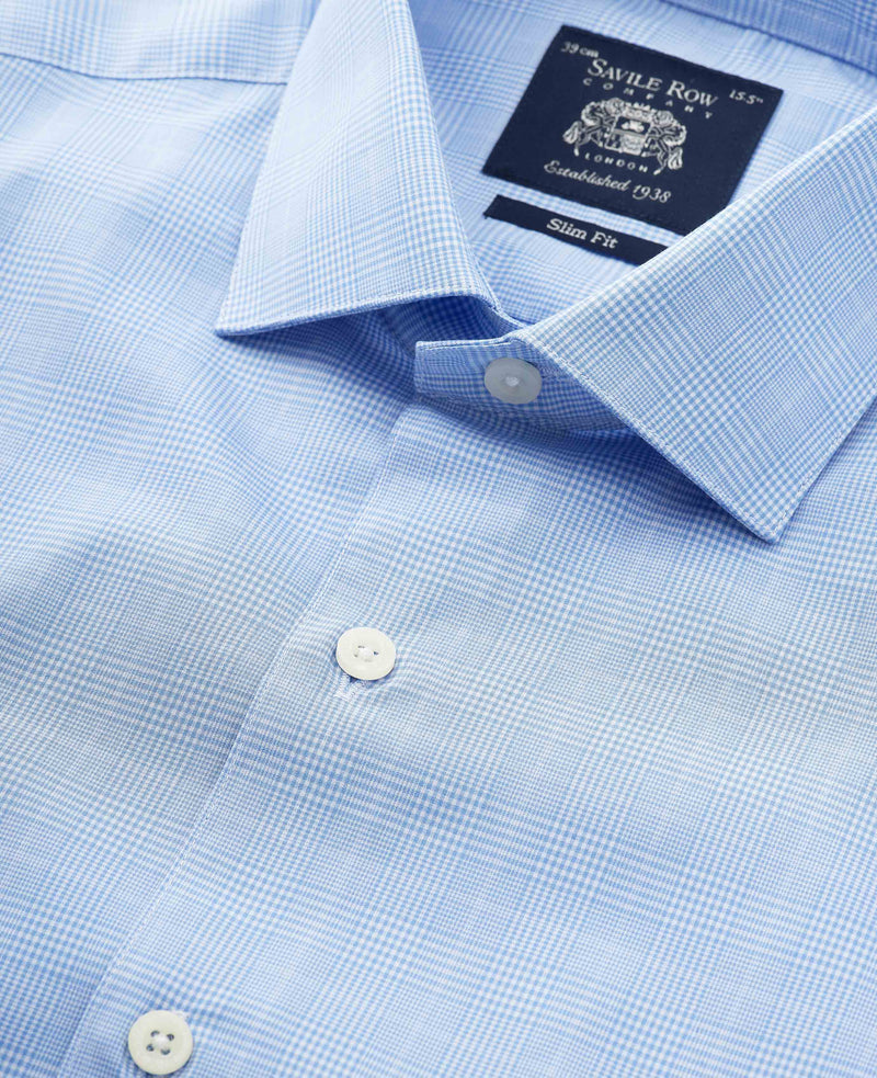 blue cotton prince of wales check slim fit formal shirt single cuff 1500blu Detail