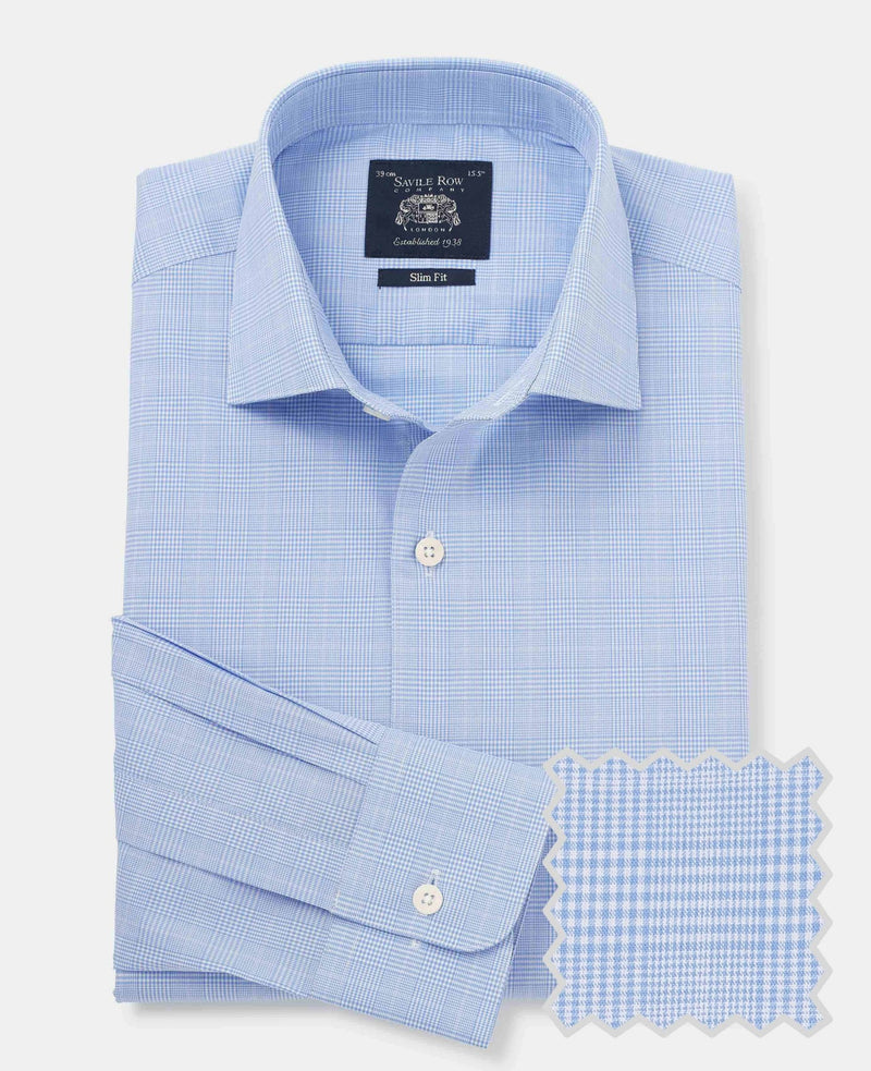 Blue Cotton Prince of Wales Check Slim Fit Formal Shirt - Single Cuff