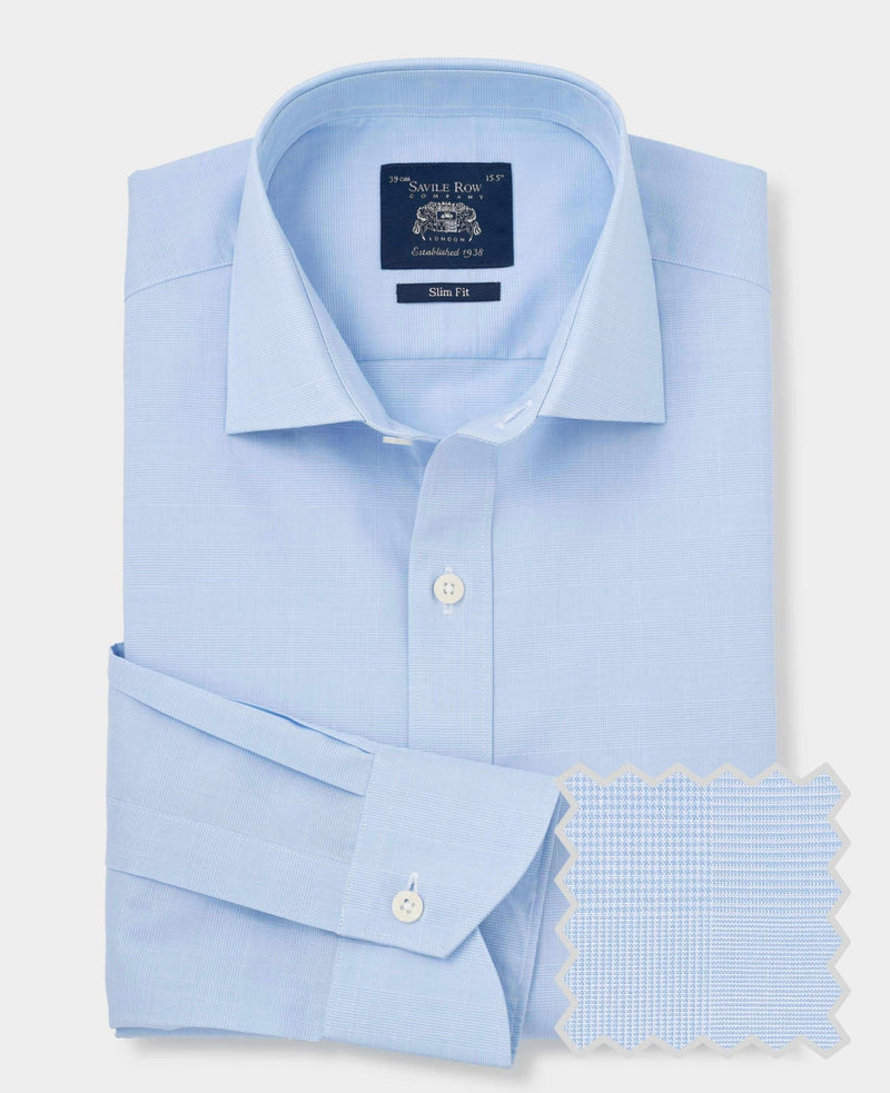 Blue Cotton Prince of Wales Check Slim Fit Formal Shirt - Single Cuff