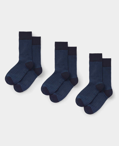 Blue Cotton Rich Herringbone Three Pack Socks