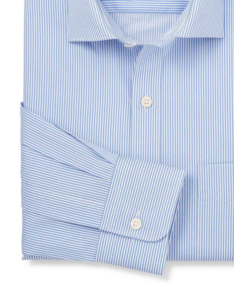 Men's Blue Cotton Twill Classic Fit Striped Formal Shirt sleeve detail