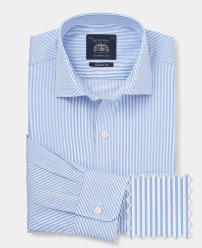 Blue Cotton Twill Classic Fit Striped Formal Shirt - Single Cuff