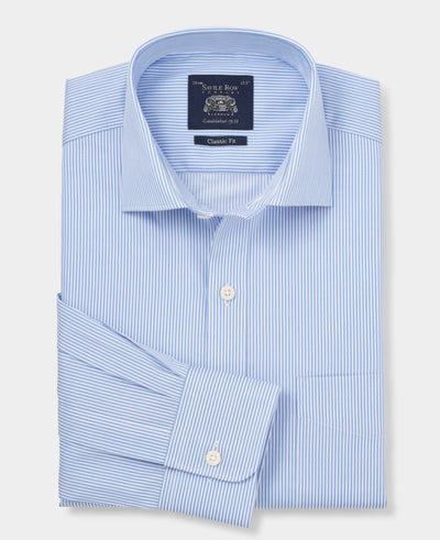 Men's Blue Cotton Twill Classic Fit Striped Formal Shirt folded