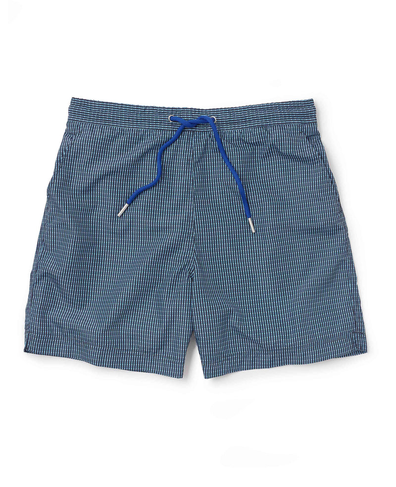 Men's Blue Dotted Stripe Recycled Swim Shorts
