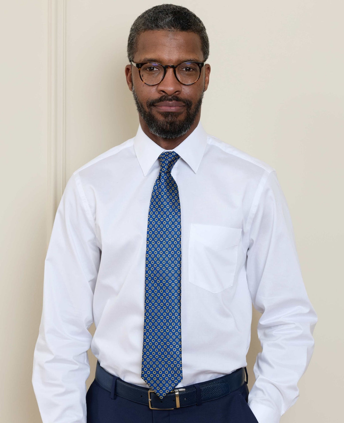 Men's Blue Foulard Silk Tie model shot