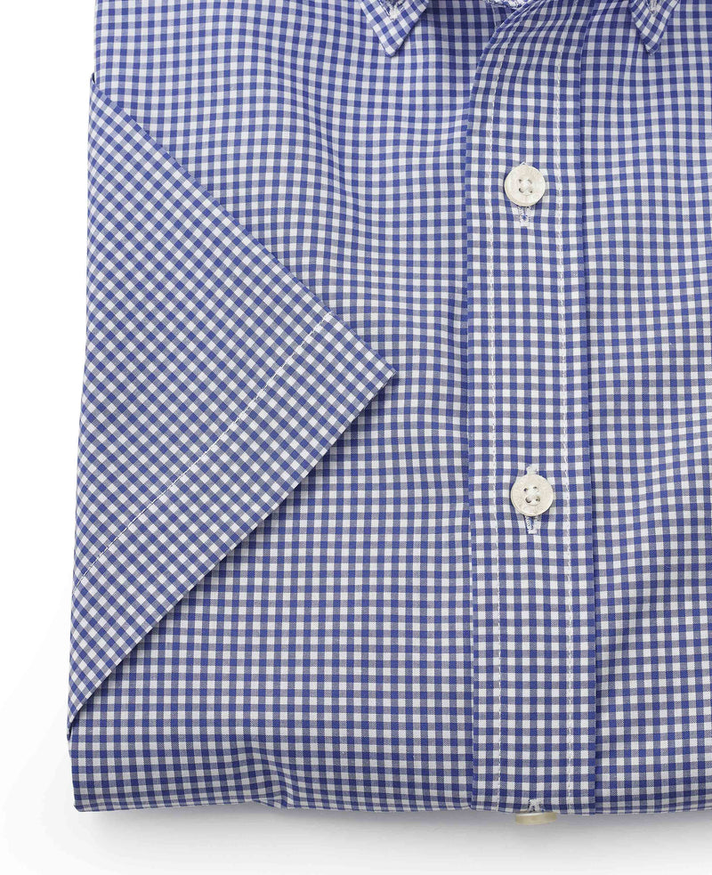 Blue Gingham Check Classic Fit Short Sleeve Shirt
