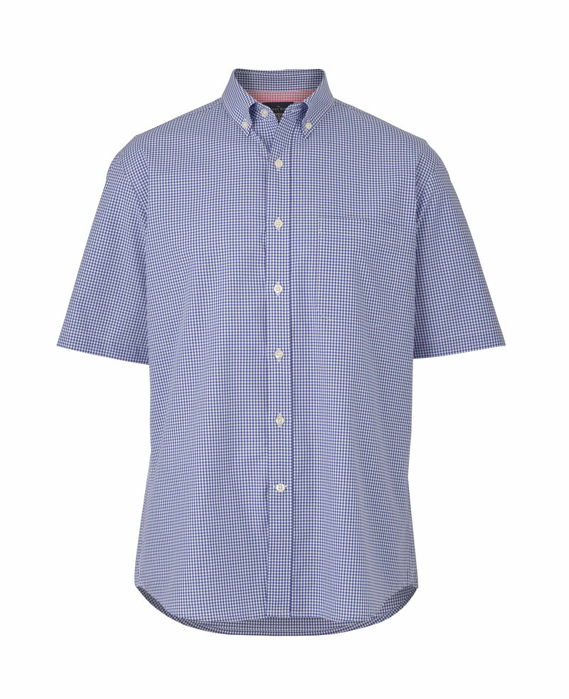 Blue Gingham Check Classic Fit Short Sleeve Shirt