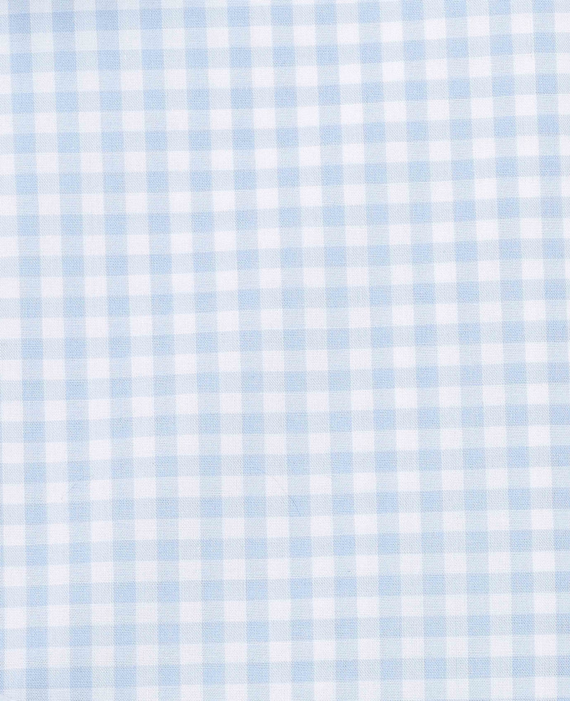 Blue Gingham Check Cotton Poplin Classic Fit Formal Shirt - Single Cuff
